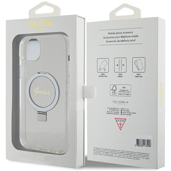 Guess GUHMP15MHRSGSD Apple iPhone 15 Plus / 14 Plus hardcase Ring Stand Script Glitter MagSafe transparent