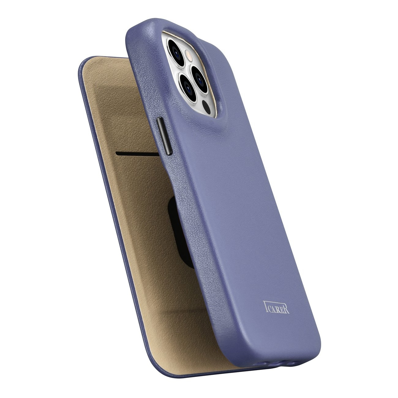 iCarer CE Premium Leather Folio MagSafe Apple iPhone 14 Pro light purple