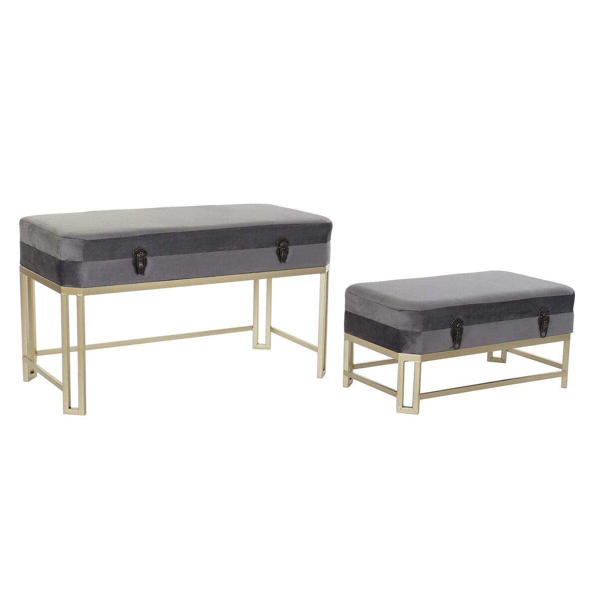 Taboret DKD Home Decor   Szary Złoty Metal Aksamit (80 x 40 x 47 cm)