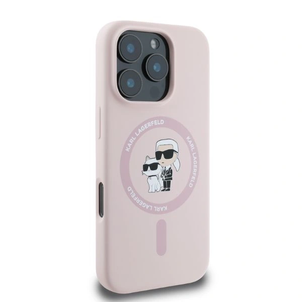 Case Karl Lagerfeld KLHMP16LSCMKCRHP Apple iPhone 16 Pro hardcase Silicone Karl&Choupette Heads Ring MagSafe pink