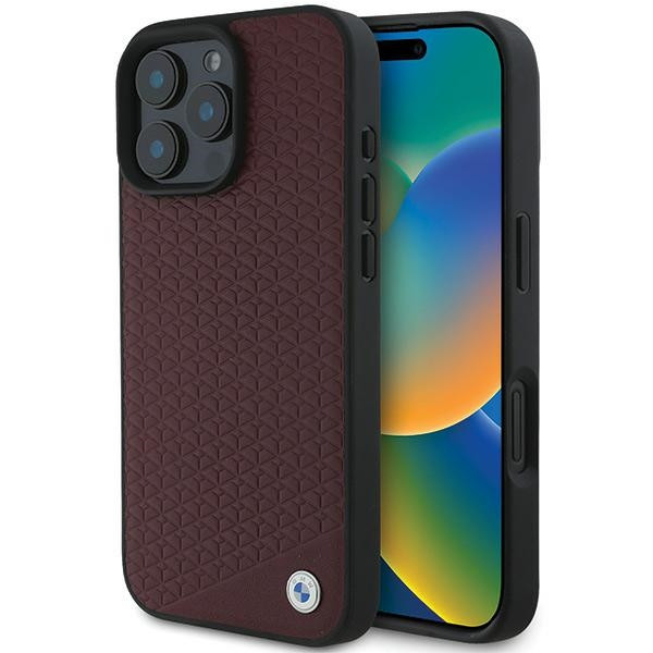 Etui BMW do Apple iPhone 16 Pro Max hardcase Sign Leather Diamond Metal Logo MagSafe czerwony