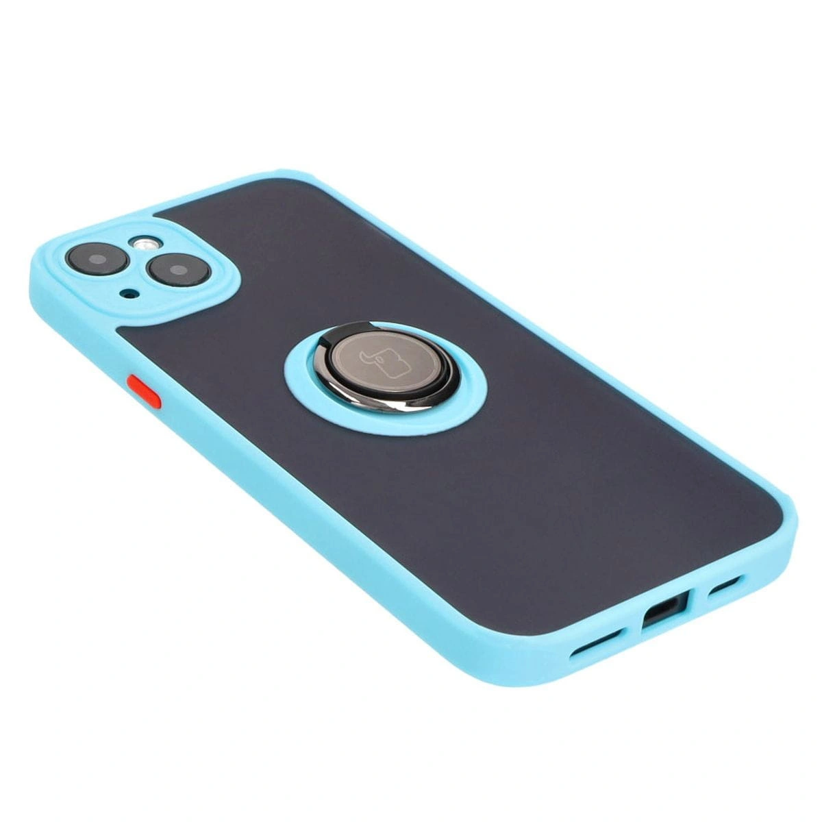 Bizon Case Hybrid Ring Apple iPhone 15 Plus smoky with a light blue frame