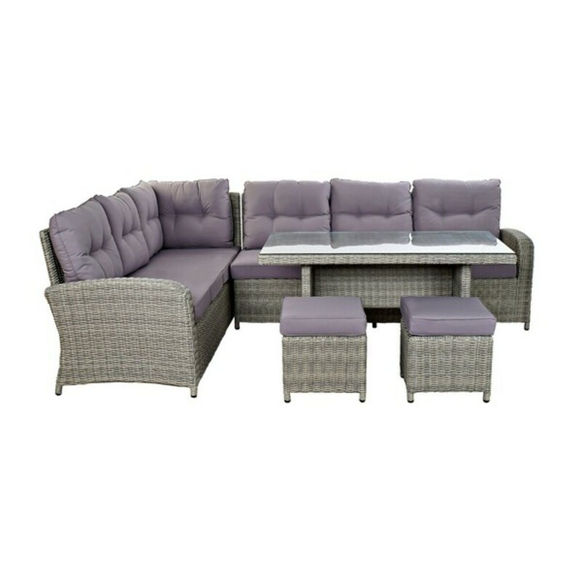 Zestaw Kanapowy ze Stołem DKD Home Decor MB-166669 Zewnętrzny Szkło Poliester rattan syntetyczny Stal (267 x 204 x 90 cm) (4 pcs