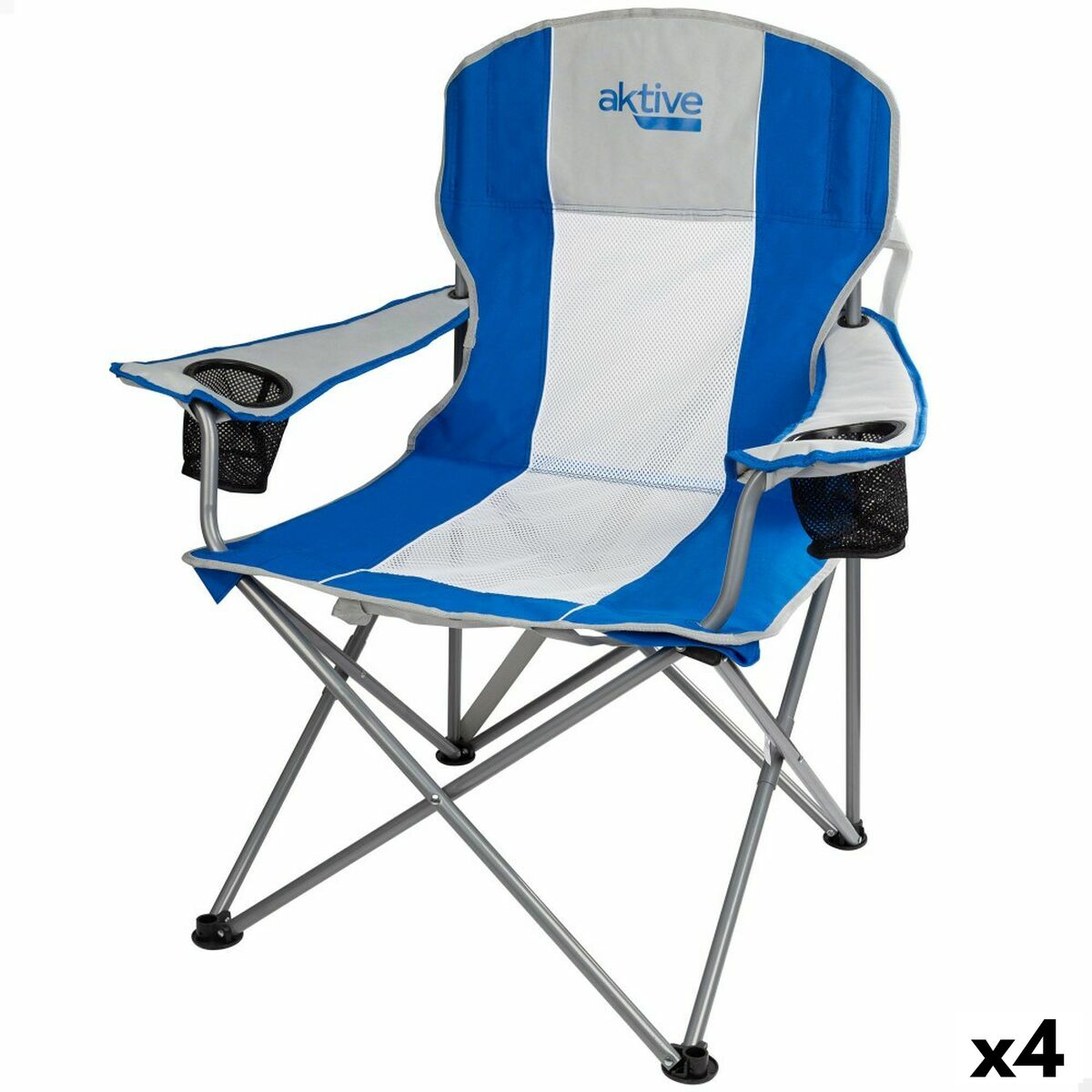 Foldable Camping Chair Aktive Grey Blue 57 x 97 x 60 cm (4 Units)