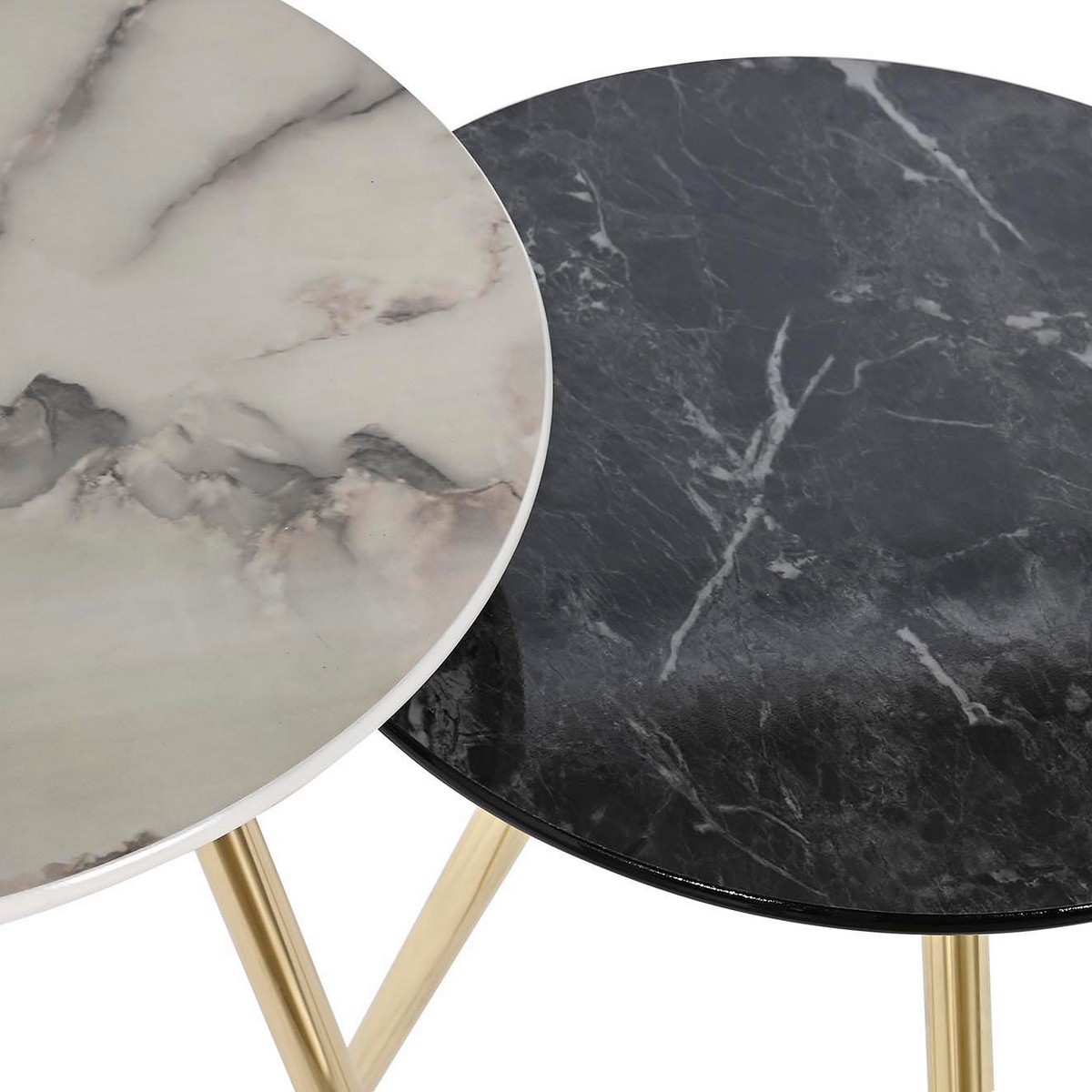 Set of 2 tables DKD Home Decor Black Golden Metal White Resin (46 x 46 x 45 cm)