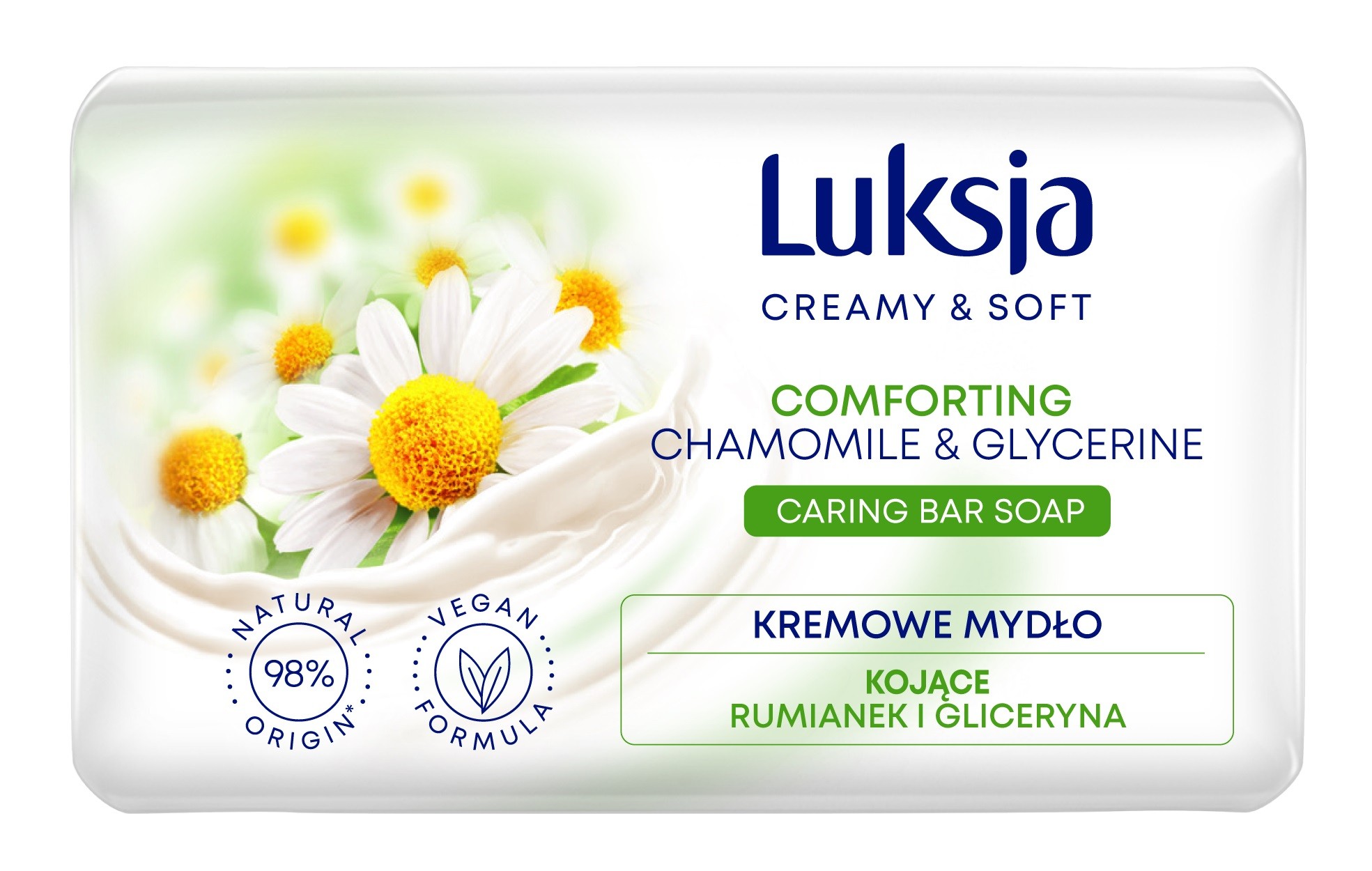 Luksja Creamy & Soft Kojące Kremowe Mydło w kostce Rumianek & Gliceryna 90g
