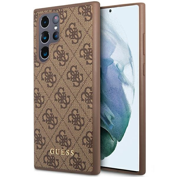 Guess GUHCS23LG4GFBR Samsung Galaxy S23 Ultra brown hard case 4G Metal Gold Logo