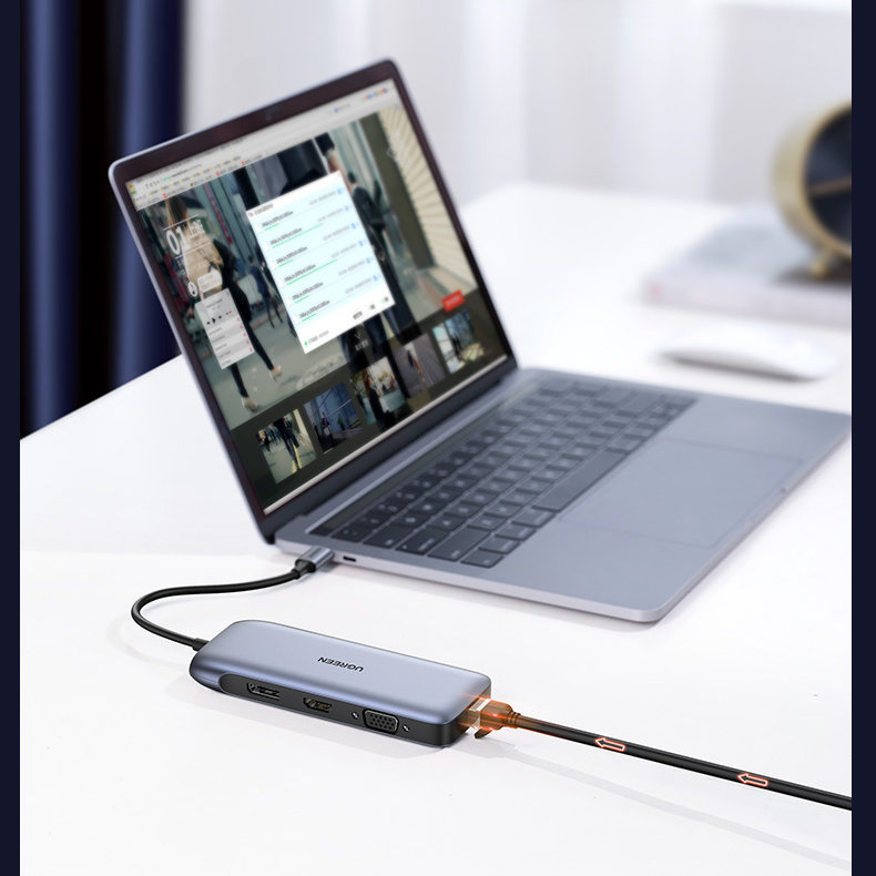 UGREEN CM274 Hub 9in1 USB-C - HDMI/DP/VGA/2xUSB/RJ45/Ethernet/SD, TF card reader/USB-C PD 100W gray