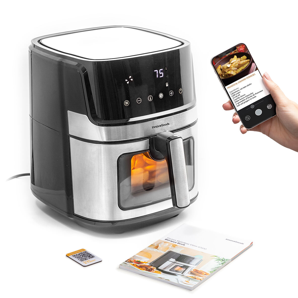 No-Oil Fryer InnovaGoods Fryinn View 6500 Black Stainless steel 1700 W 6,5 L No-Oil Fryer InnovaGoods Fryinn View 6500 Black Stainless steel 1700 W 6,5 L