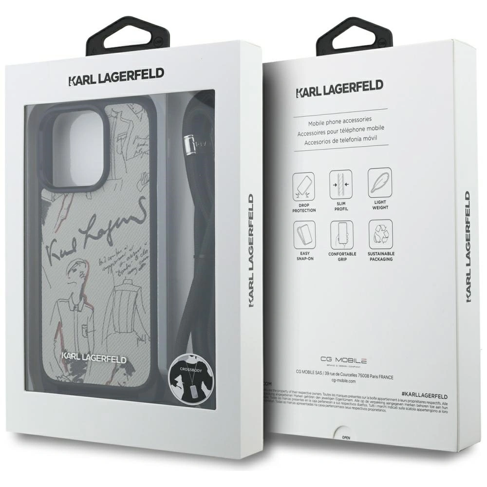 Etui Karl Lagerfeld Crossbody Grained Pattern & Logo do Apple iPhone 16 Pro Max szary