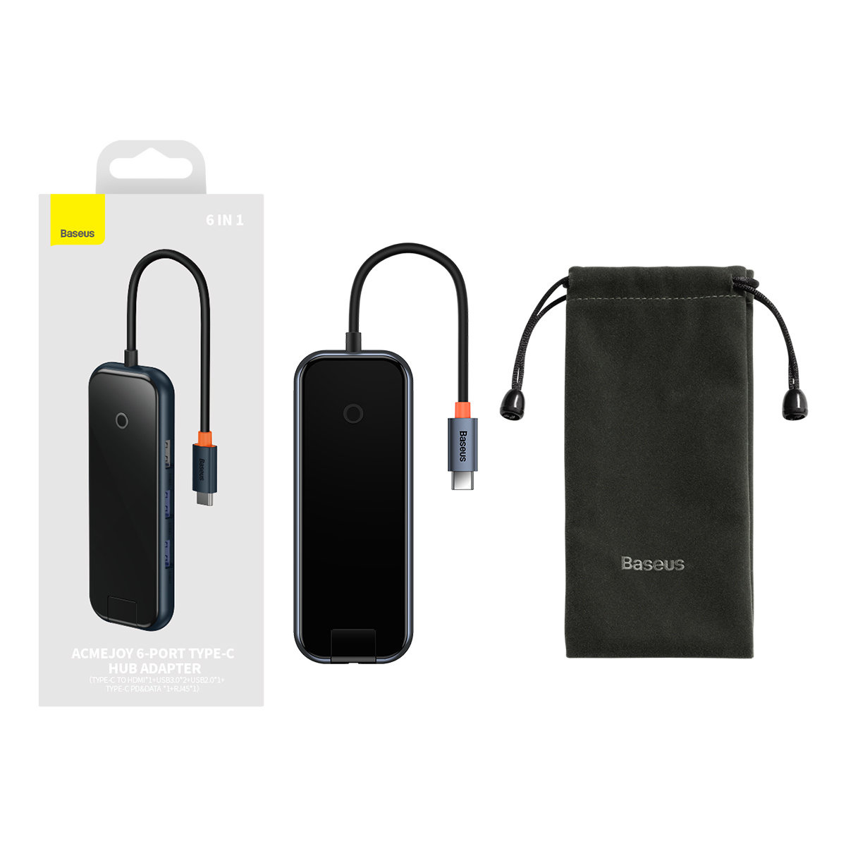 Baseus AcmeJoy Hub USB-C to USB-C PD&Data/2xUSB3.0/USB2.0/HDMI/RJ45) gray