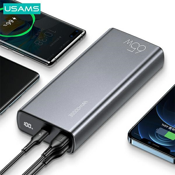 USAMS Powerbank PB59 30000mAh 65W 2xQC3.0+PD Fast Charge black CMXLOGTC01 (US-CD165) + cable USB-C-USB-C
