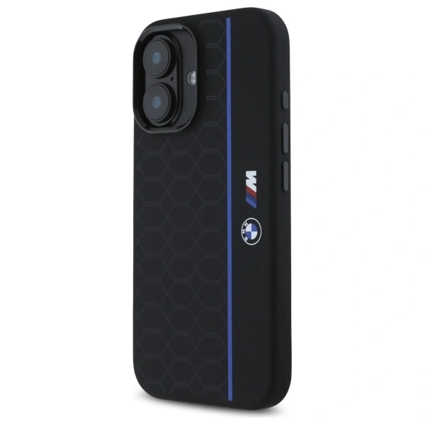 BMW BMHMP16S23SHEB Apple iPhone 16 hardcase Silicone Hexagon Blue Line MagSafe black