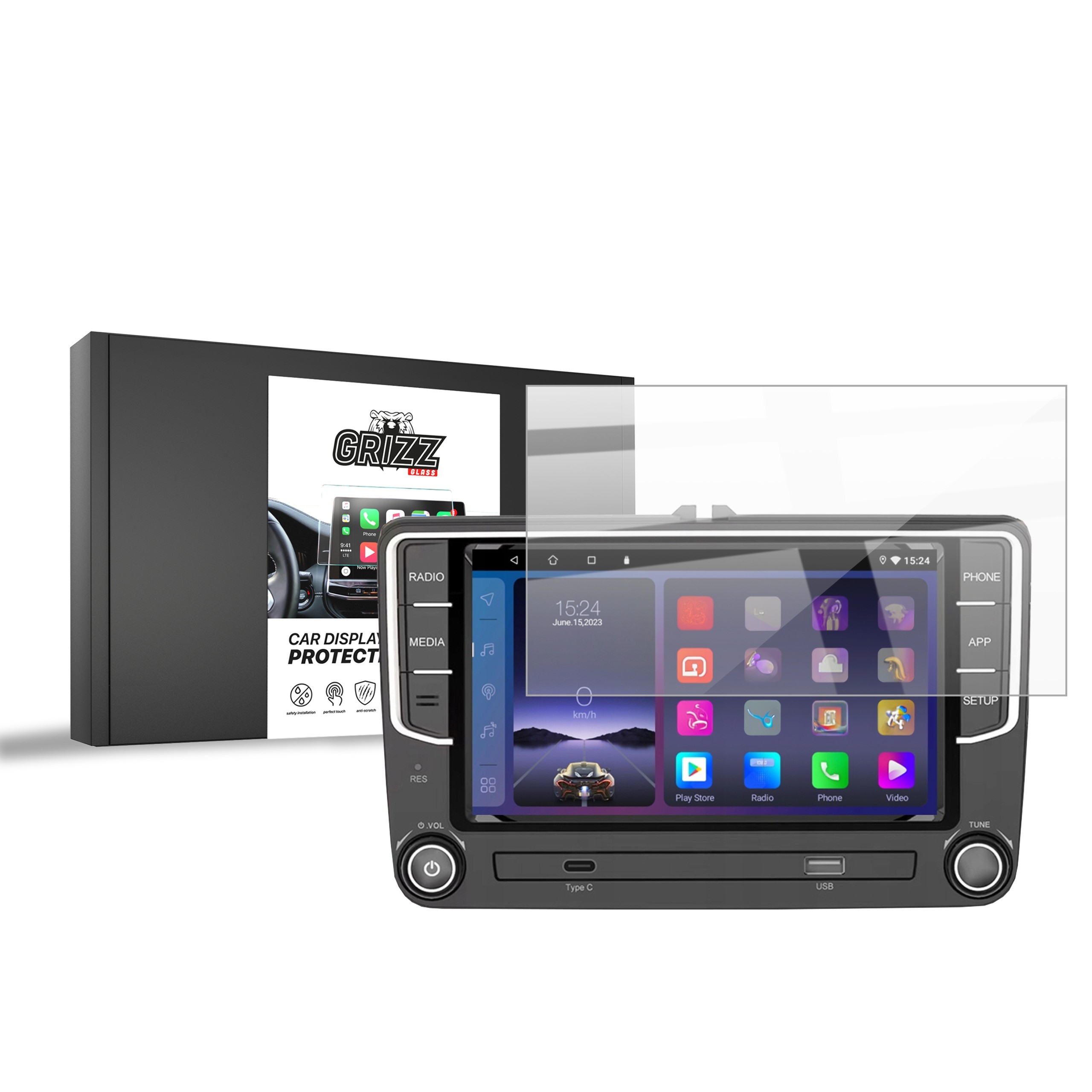 Ceramic GrizzGlass CarDisplay Protection car radio Android 2DIN 7" Volkswagen Skoda Seat