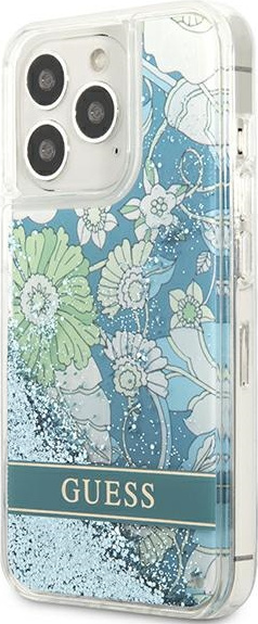Guess GUHCP13LLFLSN Apple iPhone 13 Pro green hardcase Flower Liquid Glitter