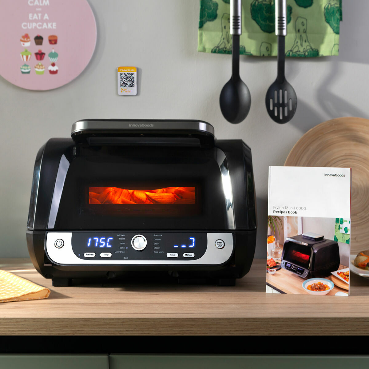 Oil-free Fryer with Grill, Accessories and Recipe Book InnovaGoods Air Fryer Fryinn 12-in-1 6000 Black Steel 6 L 3400 W Oil-free Fryer with Grill, Accessories and Recipe Book InnovaGoods Air Fryer Fryinn 12-in-1 6000 Black Steel 6 L 3400 W