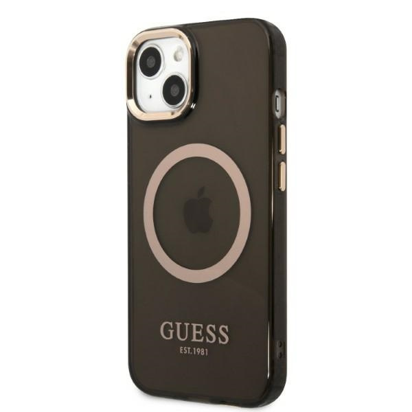 Guess GUHMP13MHTCMK Apple iPhone 13 black hard case Gold Outline Translucent MagSafe