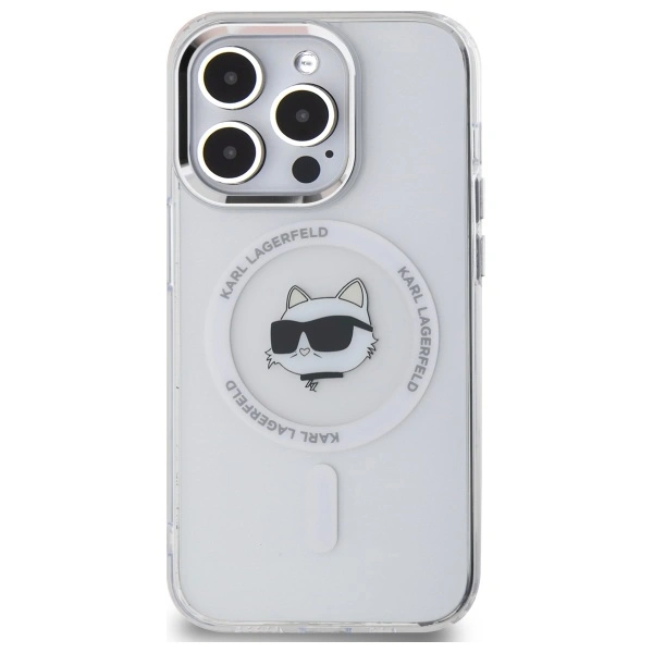 Karl Lagerfeld KLHMP13LHLSCHH Apple iPhone 13 Pro hardcase IML Metal Choupette Head MagSafe white