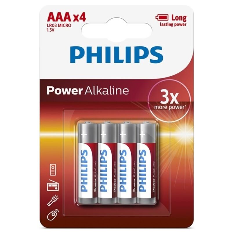 PHILIPS - POWER ALKALINE BATTERY AAA LR03 4 PACK