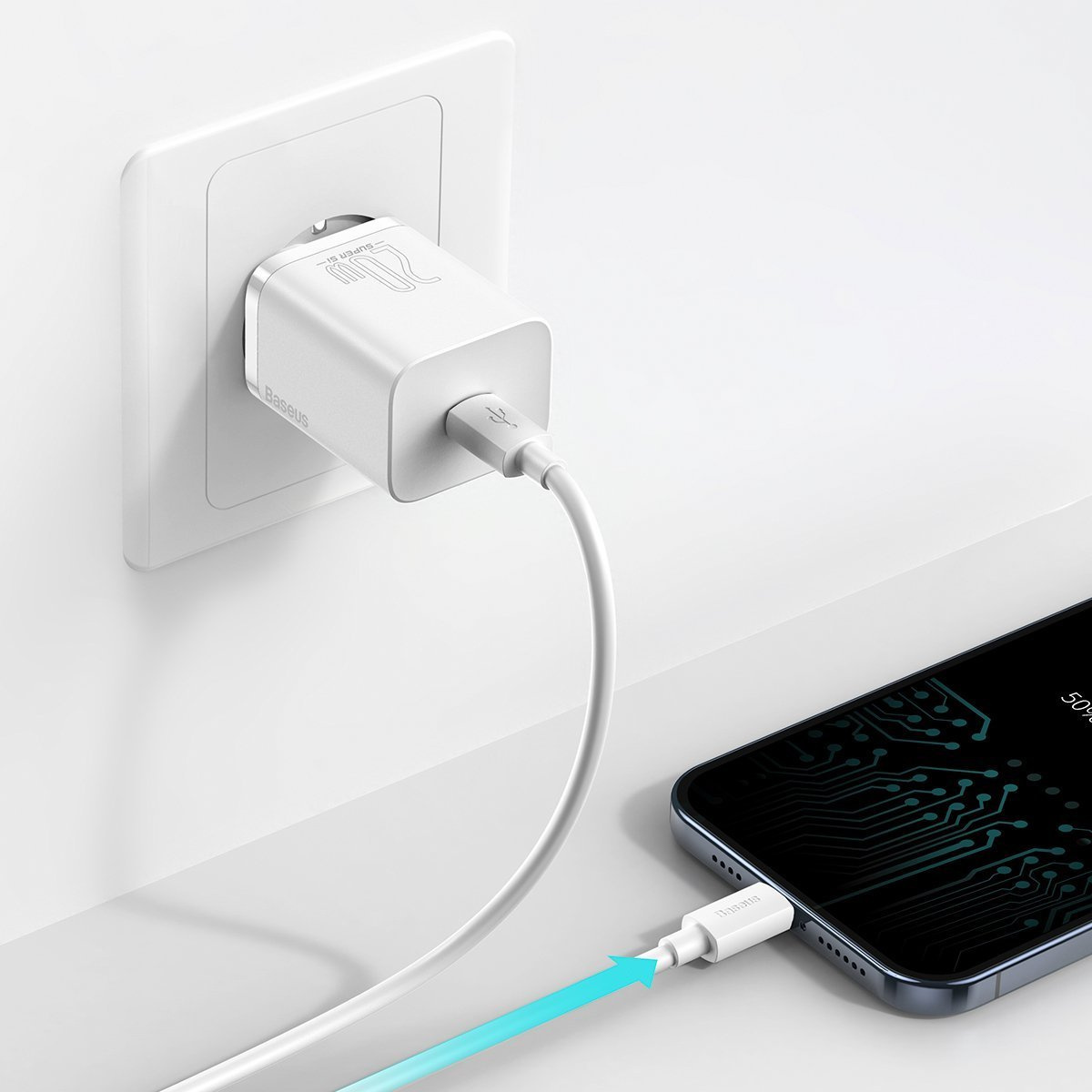 Baseus Super Si Quick Charger 1C 20W with USB-C cable for Lightning 1m (white)