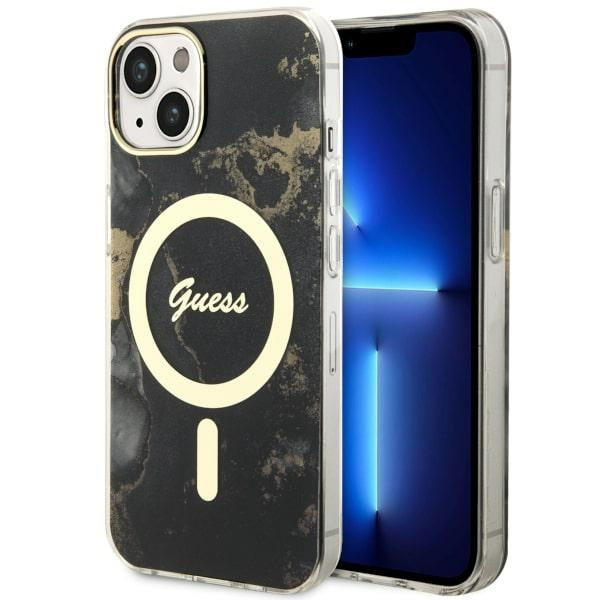 Guess GUHMP14MHTMRSK Apple iPhone 14 Plus black hardcase Golden Marble MagSafe
