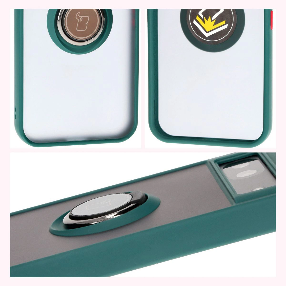 Bizon Case Hybrid Ring Google Pixel 8a smoky with a dark green frame