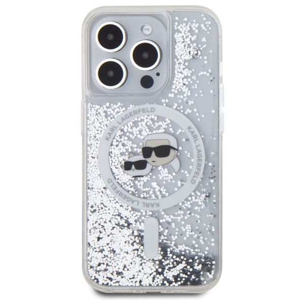 Etui Karl Lagerfeld do Apple iPhone 15 Pro hardcase Liquid Glitter Karl&Choupette Head MagSafe transparent