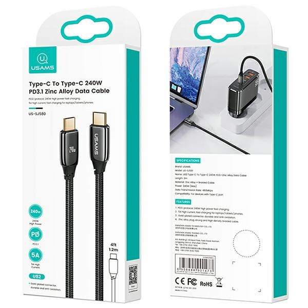 USAMS Cable U82 USB-C na-USB-C 1.2m 240W PD 3.1 Fast Charging black SJ580USB01 (US-SJ580)