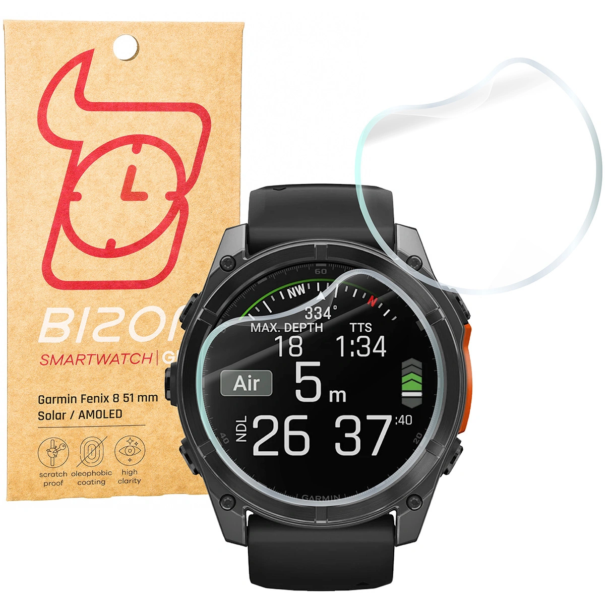 Bizon Glass Watch Hydrogel Garmin Fenix 8 Solar 51 mm / AMOLED 47 mm / AMOLED 51 mm [2 PACK]