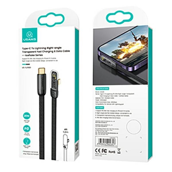 USAMS Cable USB-C/Lightning PD 20W Iceflake Series 1,2m black SJ583USB01 (US-SJ583)