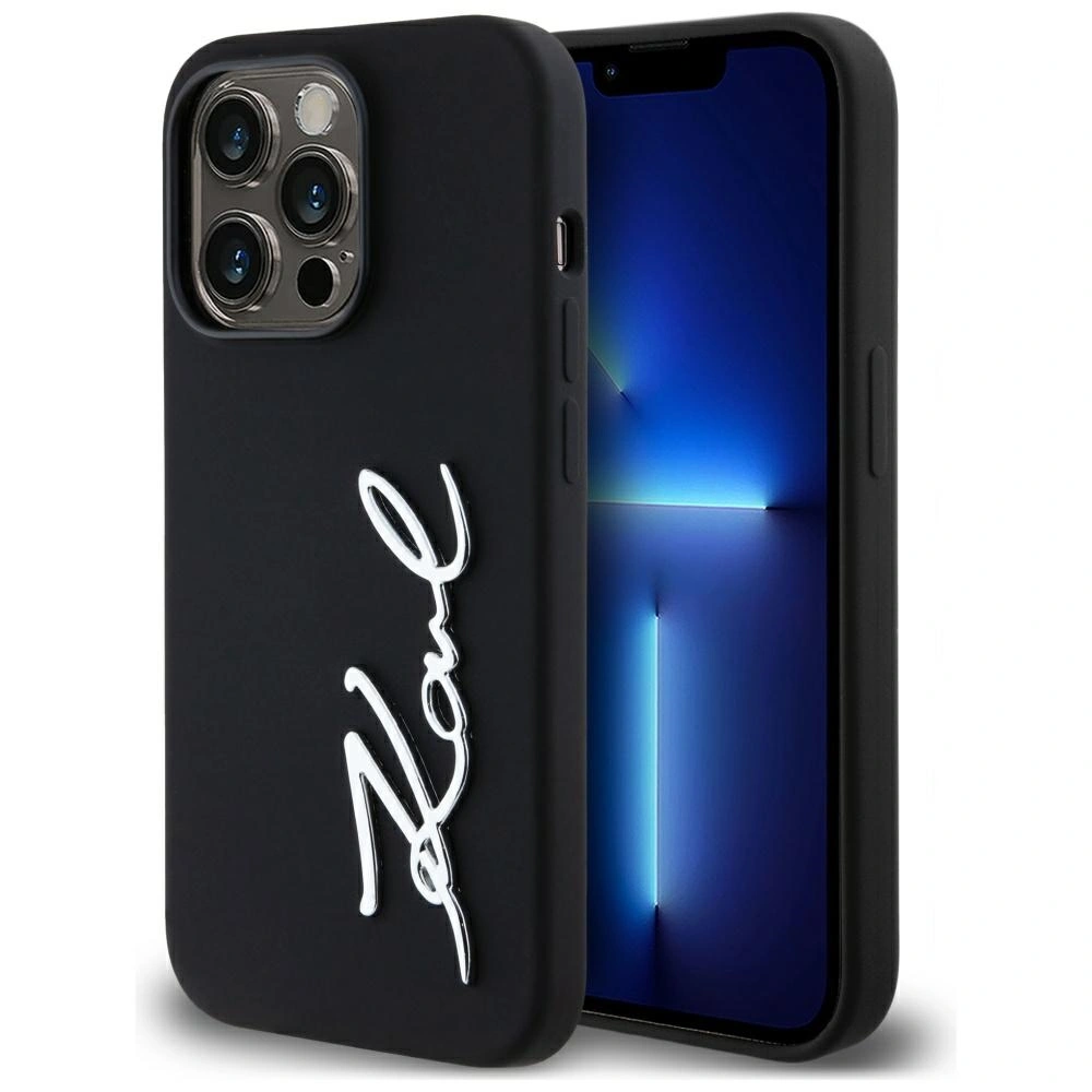 Karl Lagerfeld Silicone Metal Script Logo Apple iPhone 14 Pro black