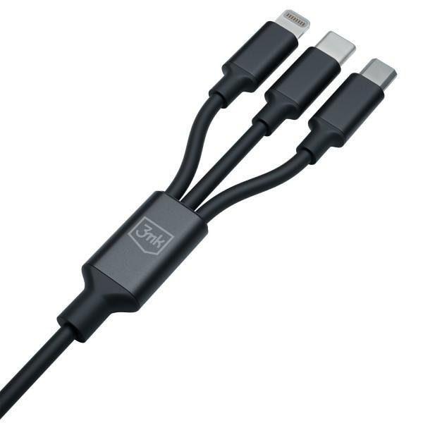 3MK cable Hyper 3w1 USB-A - USB-C / USB-C, microUSB, Lightning 1.5m black