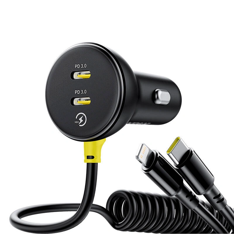 Baseus 60W 2xUSB-C car charger + built-in USB-C, Lightning cable (Black)