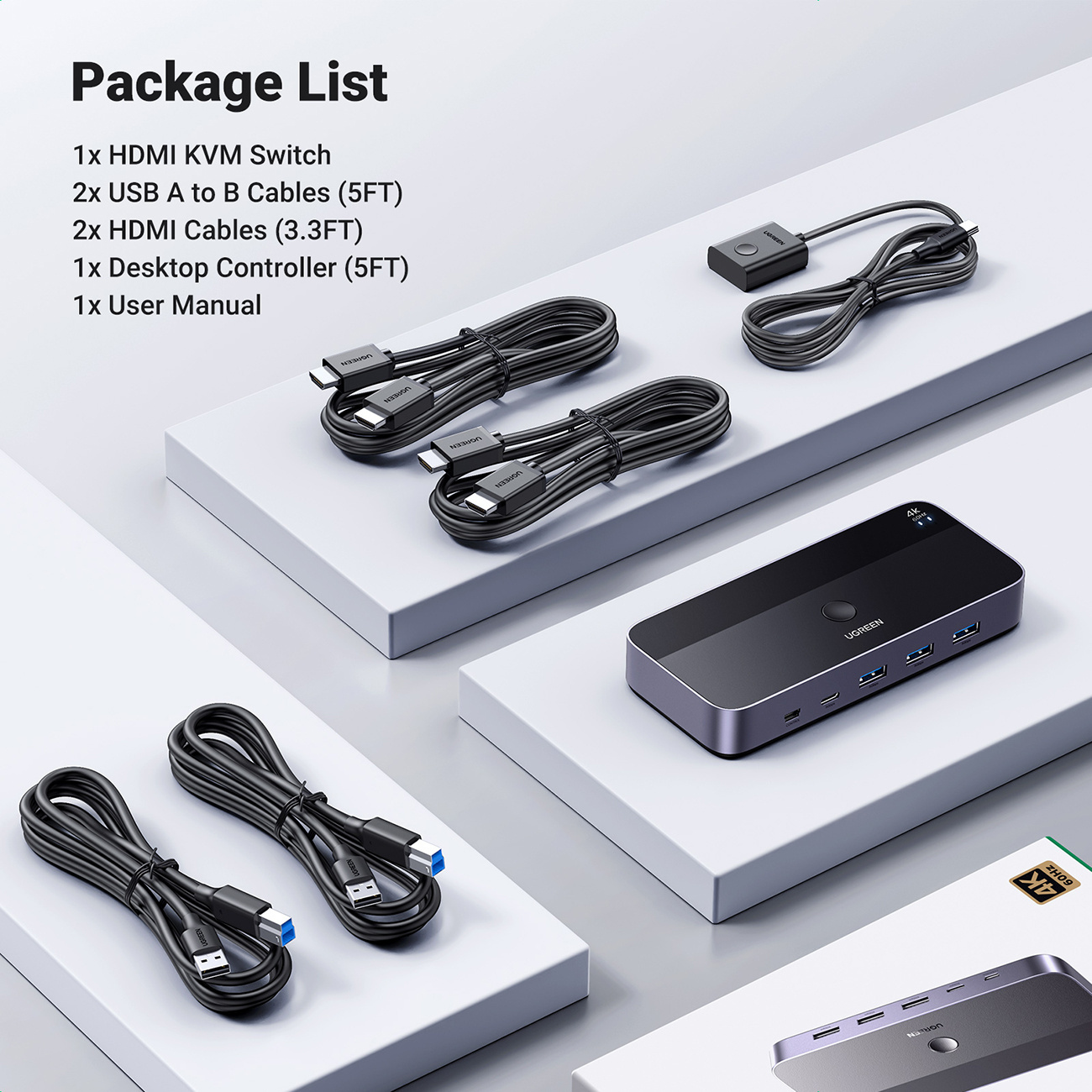 KVM UGREEN CM664 switch 3xUSB-A,2xUSB-B,2xUSB-C,3xHDMI,micro USB black