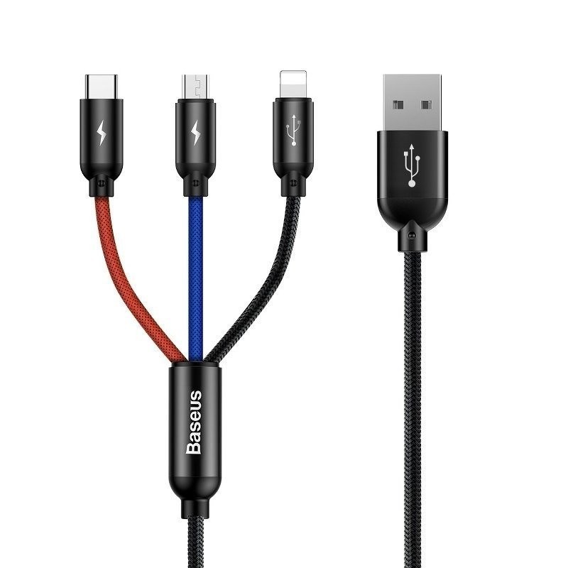 Cable USB Baseus 3w1 USB-C / Lightning / Micro 3,5A 0,3m Black