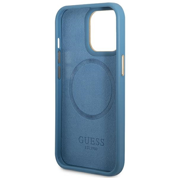 Guess GUHMP14LU4GPRB Apple iPhone 14 Pro blue hard case 4G Logo Plate MagSafe