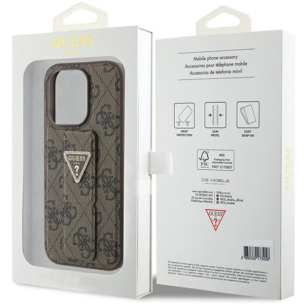 Guess GUHCP15XPGS4TDW iPhone 15 Pro Max brązowy/brown hardcase Grip Stand 4G Triangle Strass