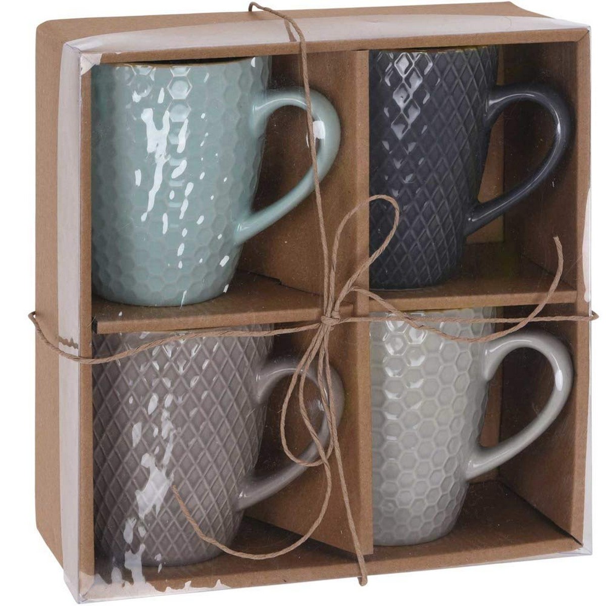 Piece Coffee Cup Set Excellent Houseware Geometric Stoneware 4 Pieces 300 ml