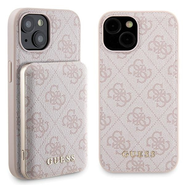 Guess GUBPM5P15S4GEMGP Apple iPhone 15 hardcase + Powerbank 5000mAh MagSafe 4G Metal Logo pink