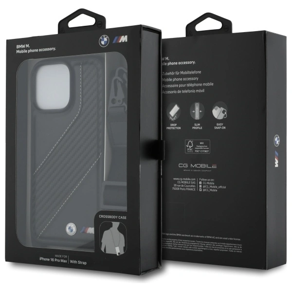 BMW BMHCP16X23PSCCK Apple iPhone 16 Pro Max hardcase M Edition Carbon Stripe & Strap black
