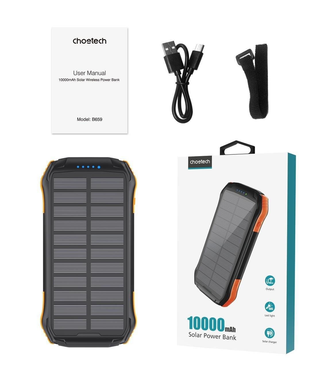 Choetech B659 Solar Powerbank Wireless Charger 10000mAh Qi 5W orange