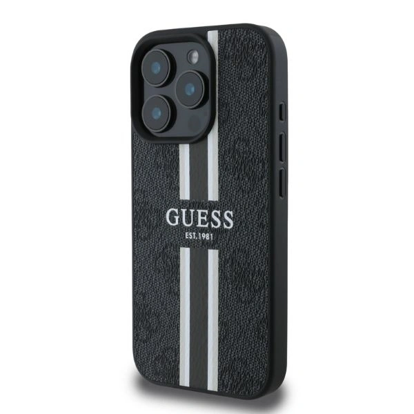 Case Guess GUHMP16LP4RPSK Apple iPhone 16 Pro hardcase 4G Printed Stripes MagSafe black