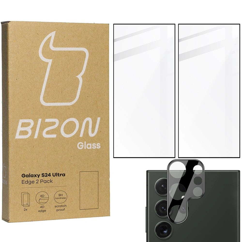 BIZON Edge 2x screen glass + camera glass Samsung Galaxy S24 Ultra