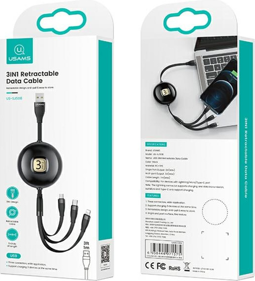 USAMS Cable U69 3in1 1m green (Lightning/microUSB/USB-C) SJ508USB03 (US-SJ508)