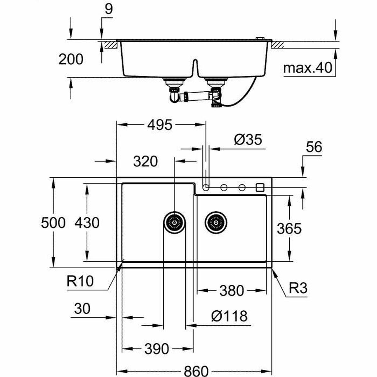 Sink with Two Basins Grohe K500