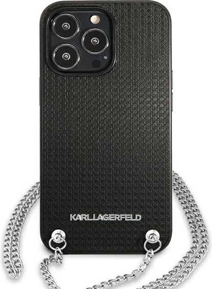 Karl Lagerfeld KLHCP13XPMK Apple iPhone 13 Pro Max hardcase black Leather Textured and Chain