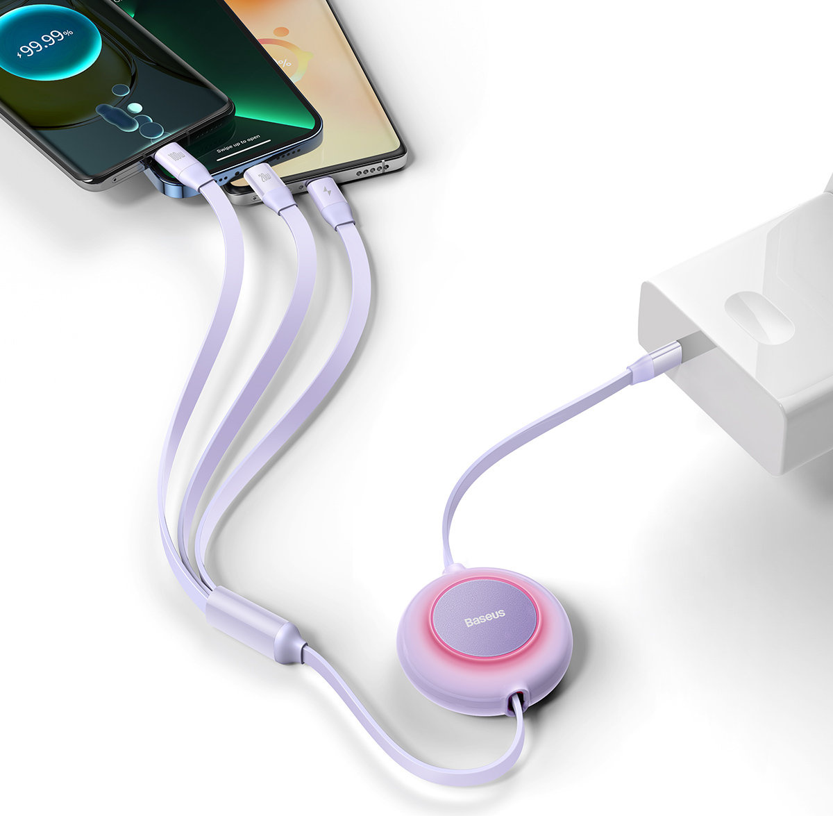 Baseus Bright Mirror 2 retractable cable 3in1 USB Type C - micro USB + Lightning + USB Type C 3.5A 1.1m purple
