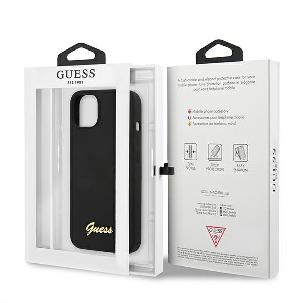 Guess GUHMP13MLSLMGBK Apple iPhone 13 black hardcase Silicone Script Gold Logo