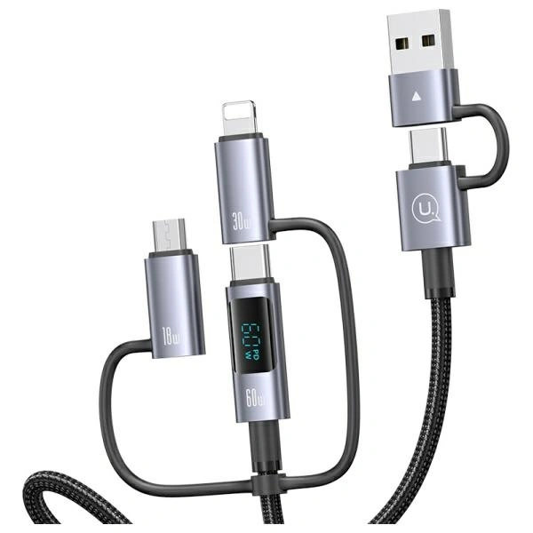 USAMS USB-A, USB-C / USB-C, Lightning, MicroUSB cable Fast charging 60W 1.2m Data Cable Digital display Aluminium Alloy Seria Sufeng