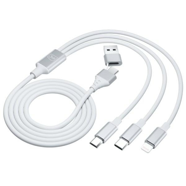 3MK cable Hyper 3w1 USB-A - USB-C / USB-C, microUSB, Lightning 1.5m white